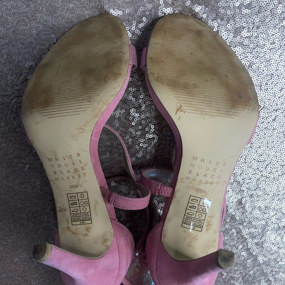 WHITE HOUSE BLACK MARKET Pink Suede Strappy Heels - Picture 12 of 12
